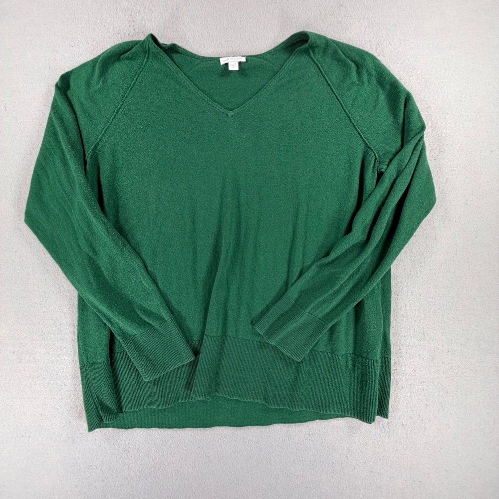 J.Jill Women's Large Green Silk Cotton V-Neck Sweater Pullover Lightweight Knit